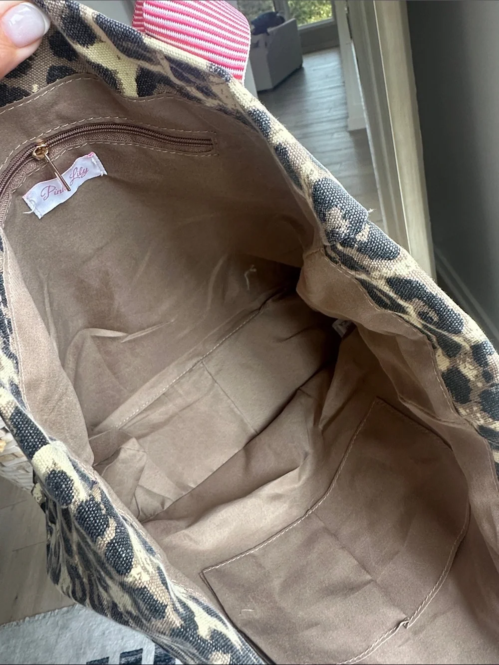 Pink Lily Leopard Print Tote with Pink Straps